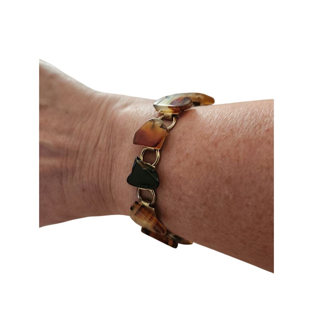 Natural Agate Slice Link Bracelet Brown Amber 7.5”